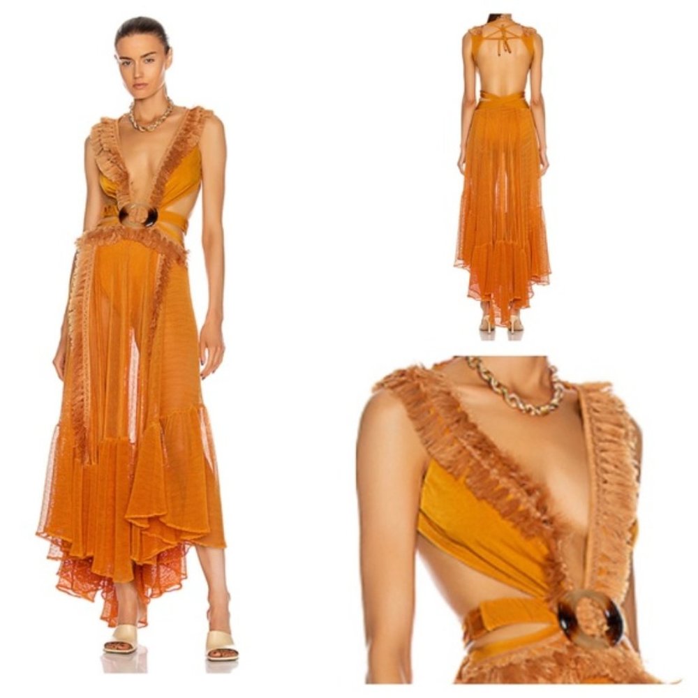 PatBo Netted Fringe Beach Dress Sunflower